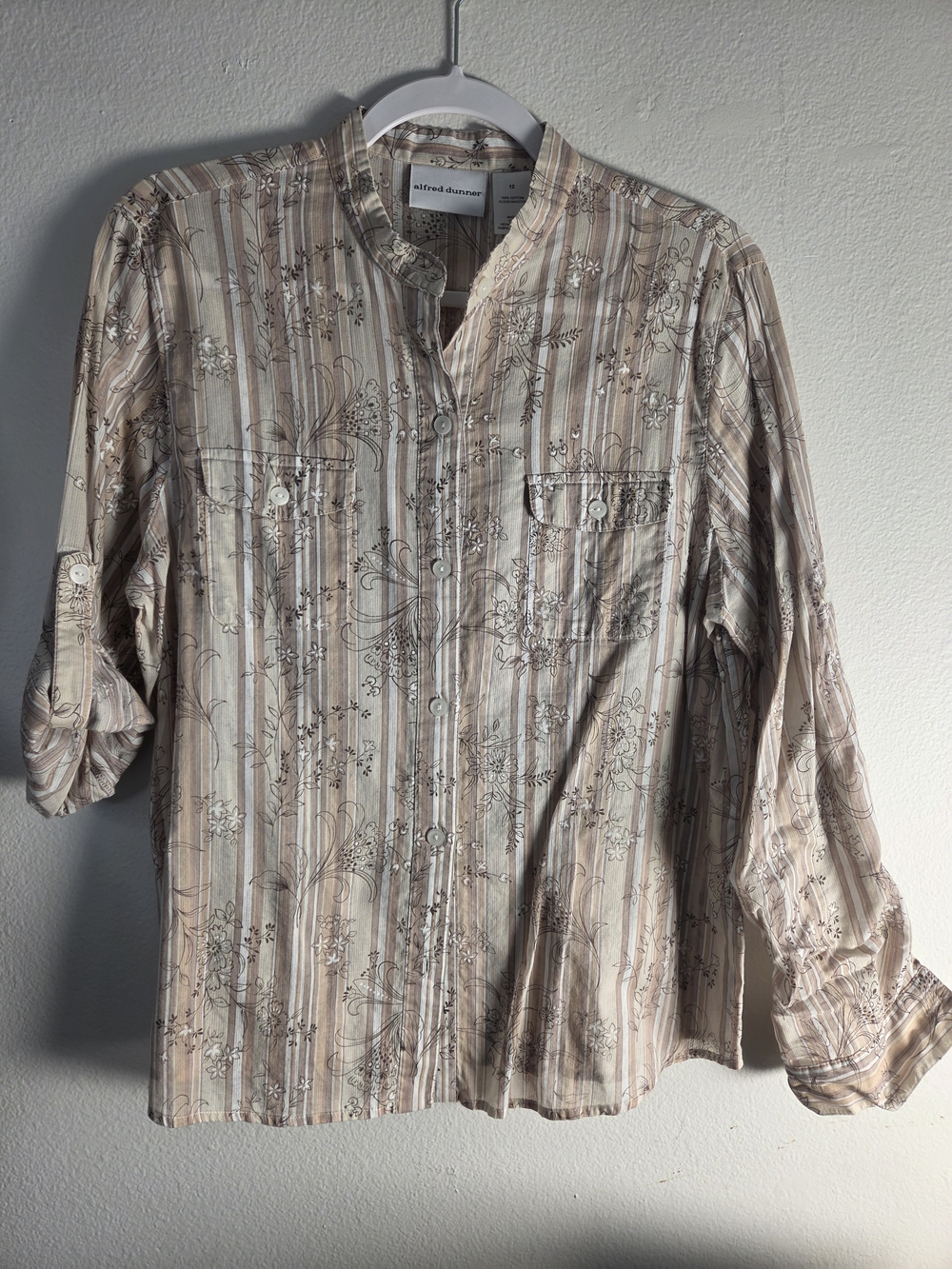 alfred dunner Beige Floral Stripe Women's Shirt Jacket